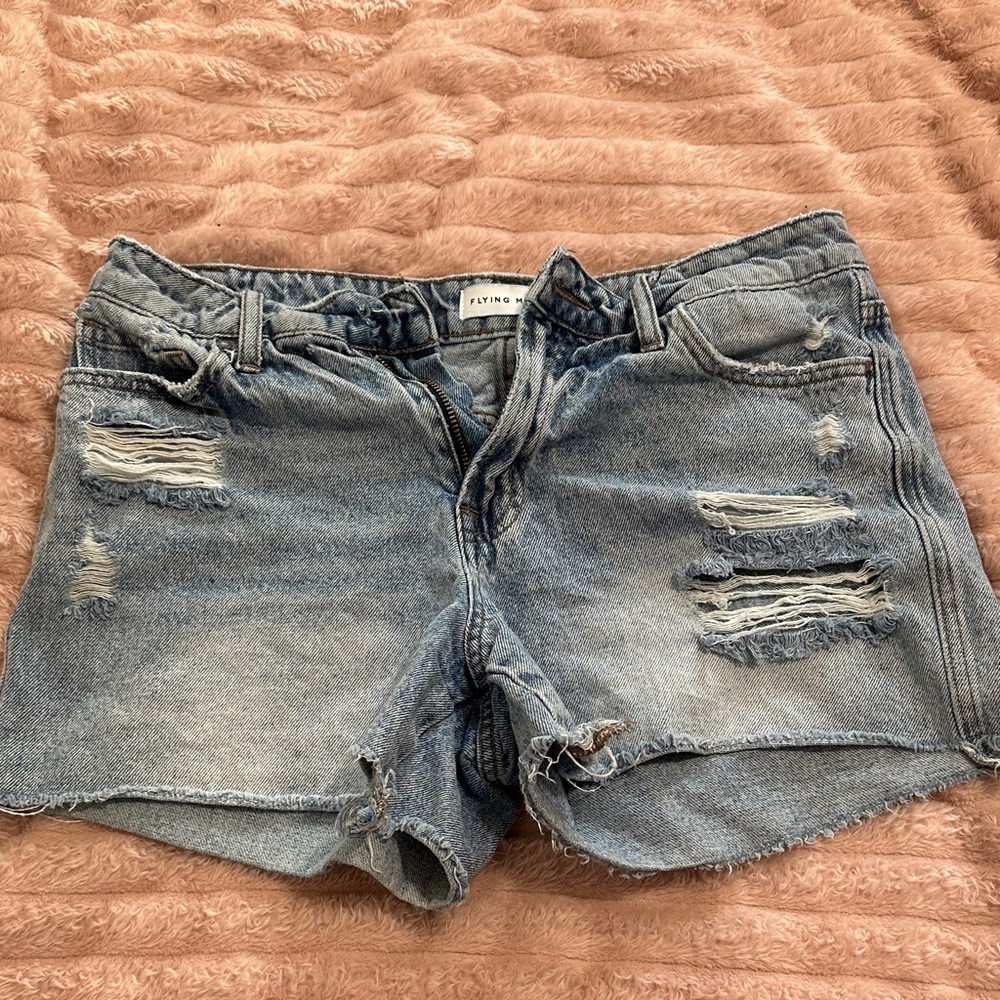 Flying monkey mid ride denim shorts